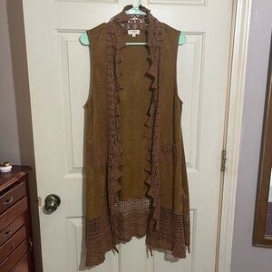 Umgee long tan lace vest. Size large